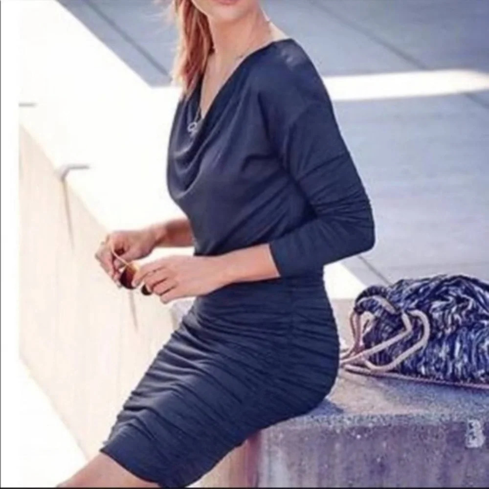 Athleta Solstice Cowl Neck Dress Blue Size Small - Picture 8 of 8